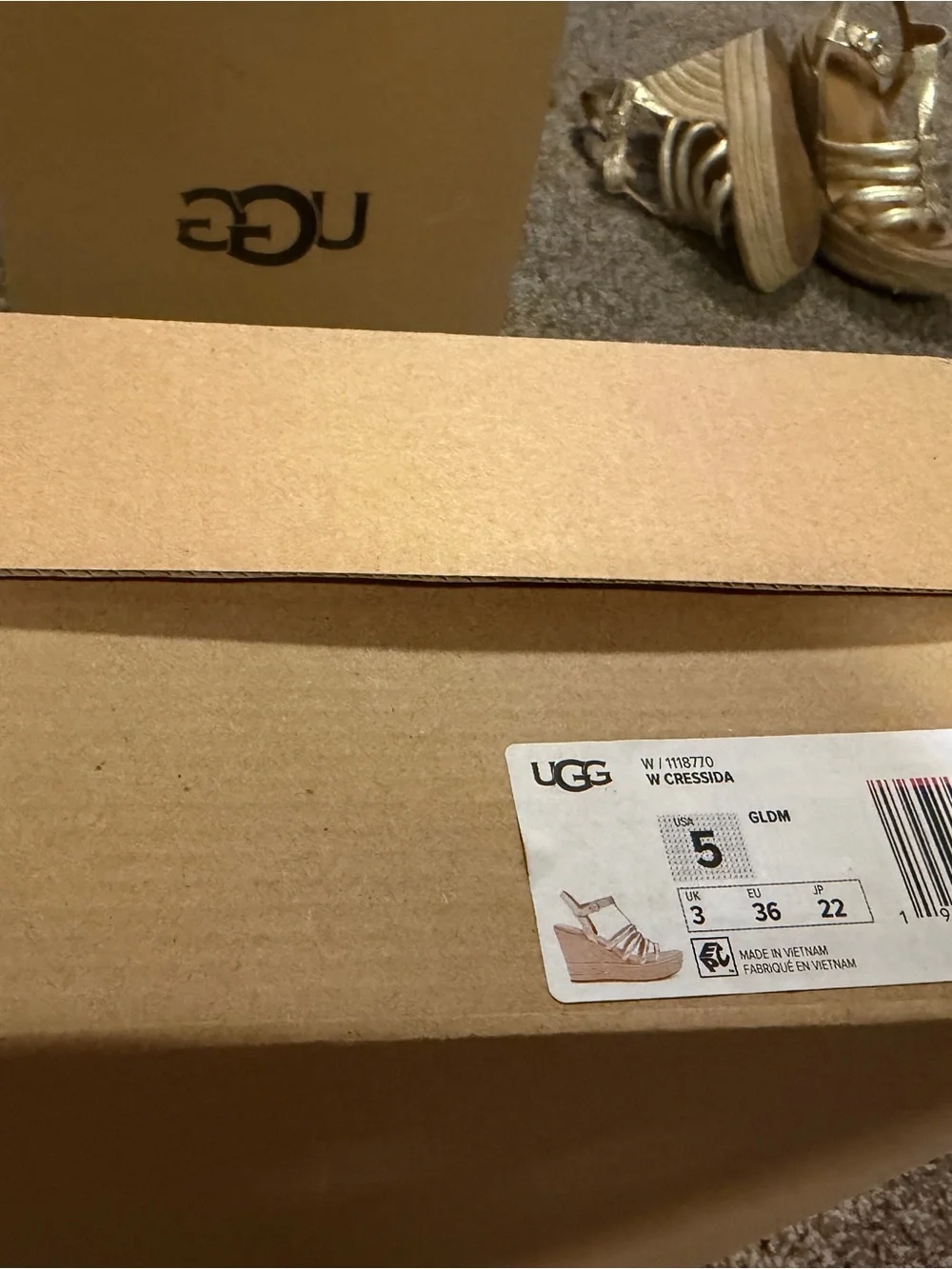 UGG Metallic Gold Strappy Wedge Sandals